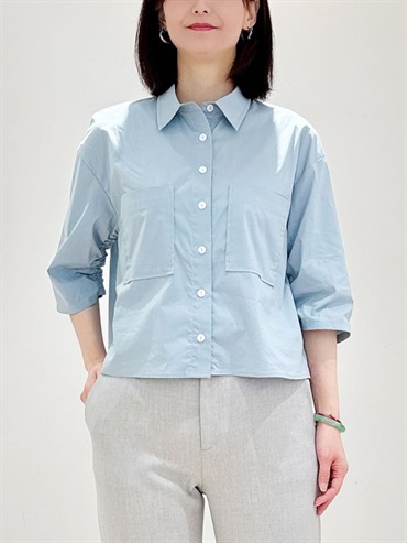 棉感短版襯衫(淺藍色(52)/38)