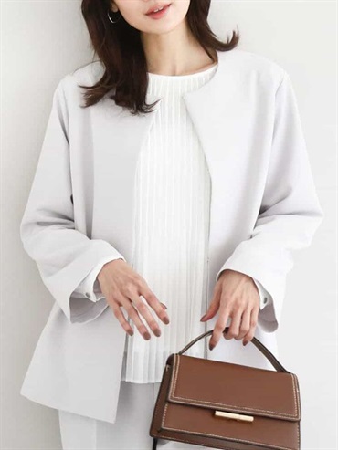 二重織A字無領外套[成套搭配](灰褐色(81)/38)