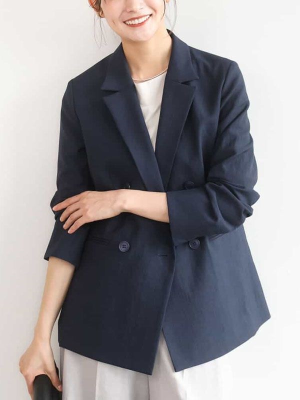 仿舊感斜紋雙排釦西裝外套[機能性](海軍藍(57)/38)