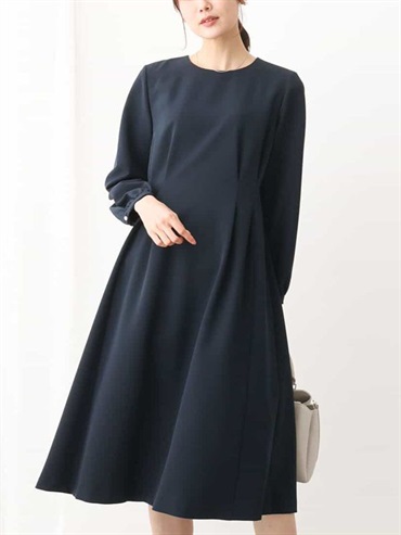 腰部打褶設計洋裝[二重織]