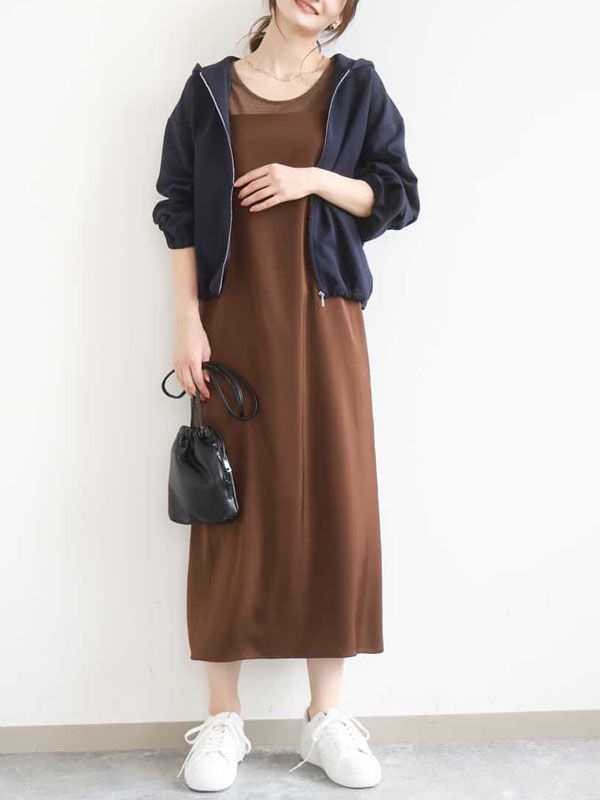 細肩帶緞面洋裝[可機洗](棕色(87)/38)