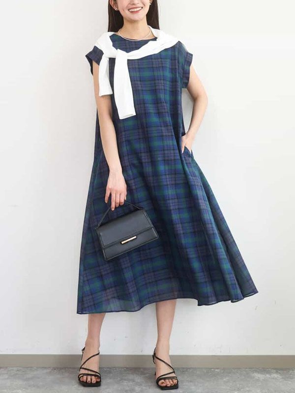 格紋傘襬洋裝[歐根紗]