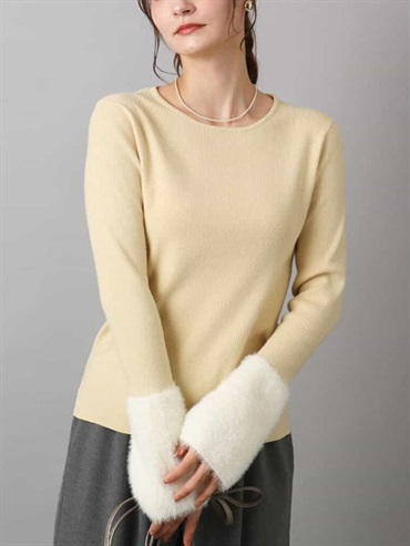 羽毛拼接合身羅紋針織衫(黃色(20)/38)