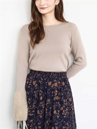 羽毛拼接合身羅紋針織衫(米色(82)/38)