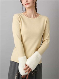 羽毛拼接合身羅紋針織衫