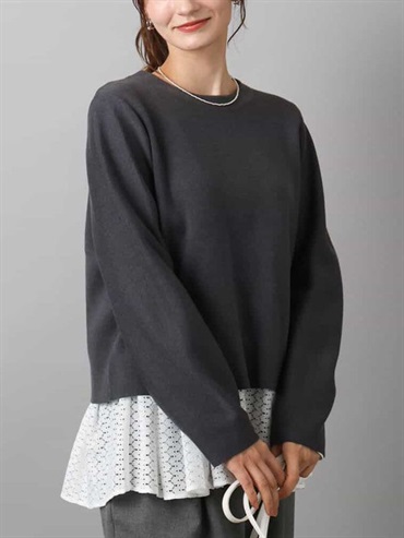 雙面針織後釦上衣(灰色(92)/38)