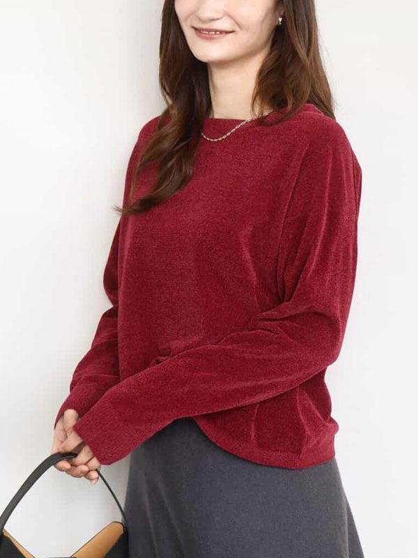 船型領針織衫[雪尼爾紗](玫紅色(05)/38)