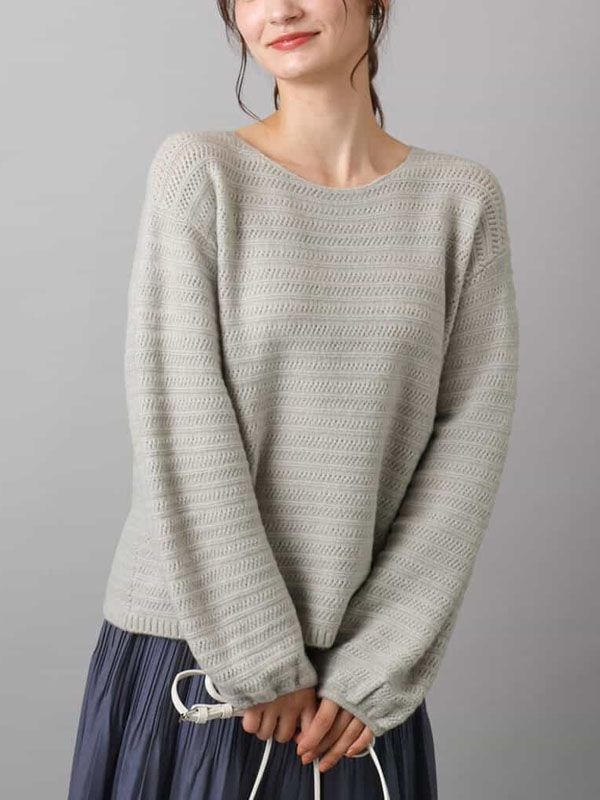 條紋澎袖透膚針織衫(淺灰色(91)/38)