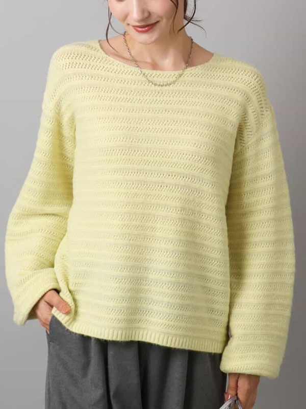條紋澎袖透膚針織衫