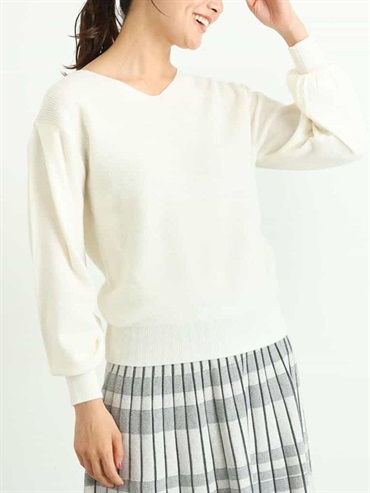 V領針織衫[美麗諾羊毛](白色(90)/38)