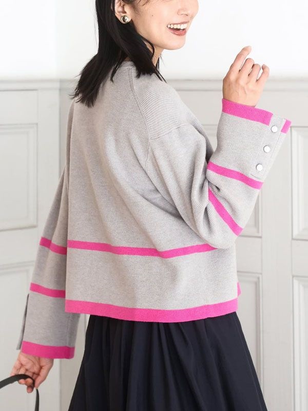 配色線條針織衫[片畦編織](灰色(92)/38)