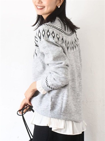 北歐風圖案針織衫(淺灰色(91)/38)