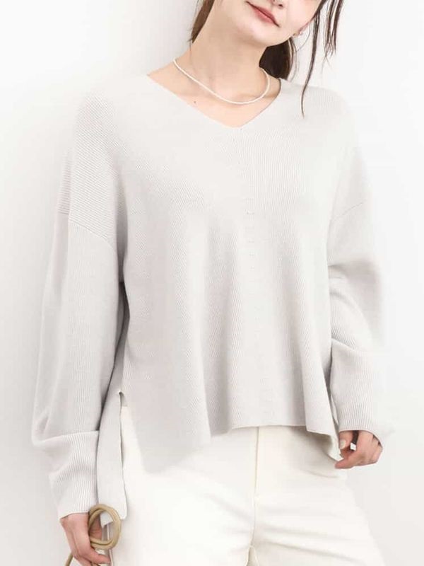 V領針織衫[片畦編織](淺灰色(91)/38)