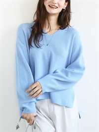 V領針織衫[片畦編織]