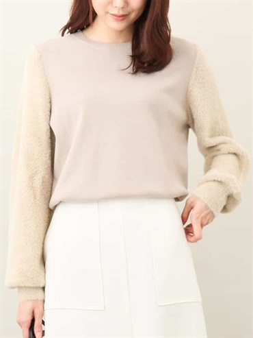 絨毛袖針織上衣(米色(82)/38)