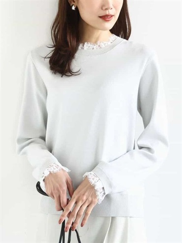蕾絲設計合身針織衫(淺灰色(91)/38)