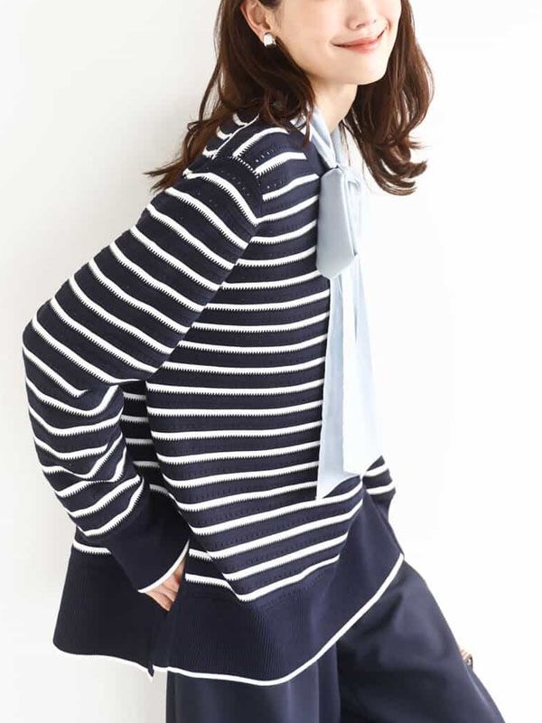 圖紋編織條紋針織衫(海軍藍(57)/38)
