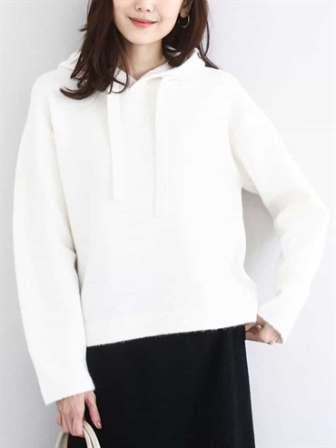 連帽短版針織衫(米白色(80)/38)