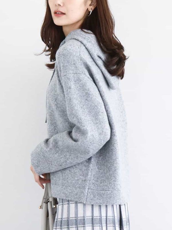 連帽短版針織衫(灰色(92)/38)
