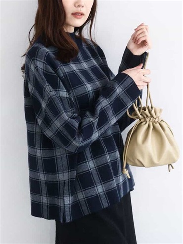 格紋緹花針織衫(海軍藍(57)/38)