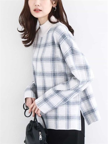 格紋緹花針織衫(米色(82)/38)