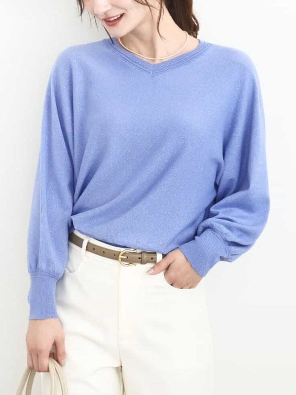 亮絲連袖針織衫[2WAY](藍色(55)/38)