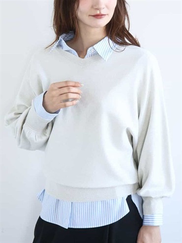 亮絲連袖針織衫[2WAY](淺灰色(91)/38)