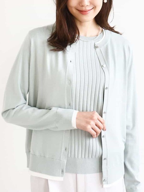 配色設計針織衫[二件式](淺綠色(30)/38)