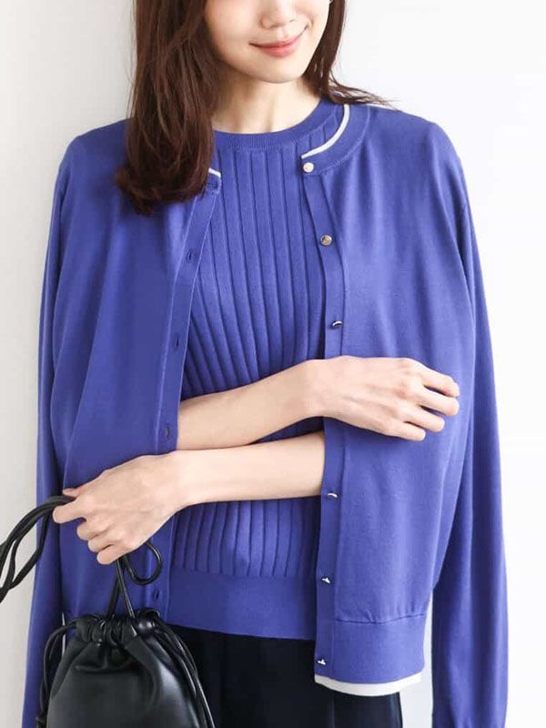 配色設計針織衫[二件式](藍色(55)/38)