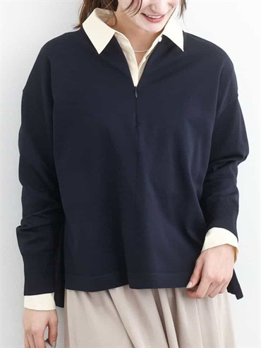 前拉鍊設計針織衫(海軍藍(57)/38)