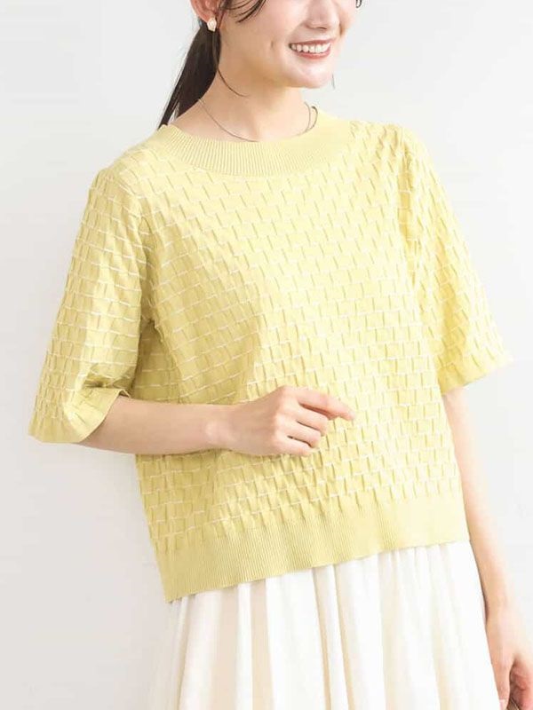 立體織紋短版針織衫[抗UV](黃色(25)/38)