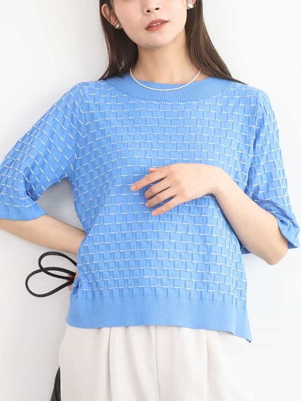 立體織紋短版針織衫[抗UV](藍色(55)/38)
