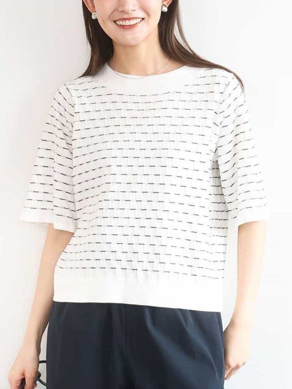 立體織紋短版針織衫[抗UV](白色(90)/38)