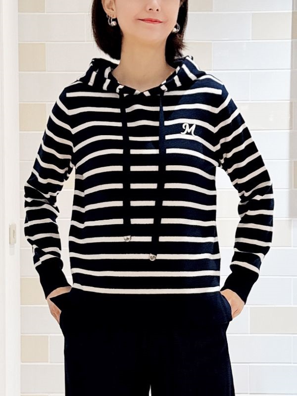 連帽條紋針織衫(深藍色(58)/38)