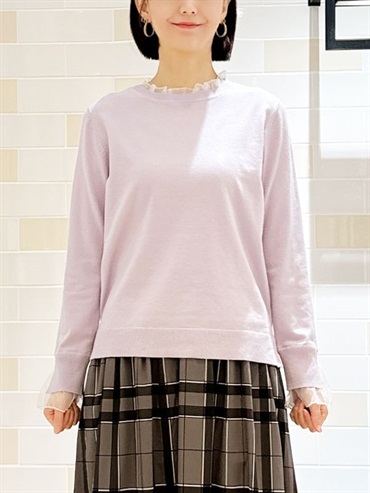 薄紗拼接針織衫(淡粉紫色(50)/38)