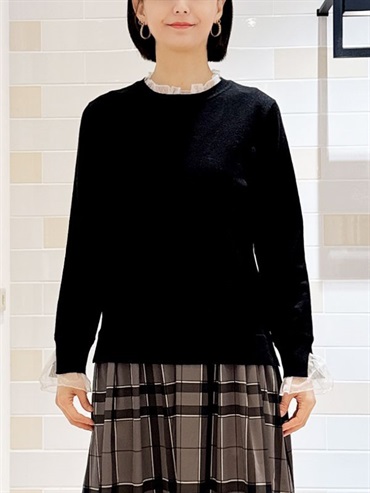 薄紗拼接針織衫(黑色(94)/38)