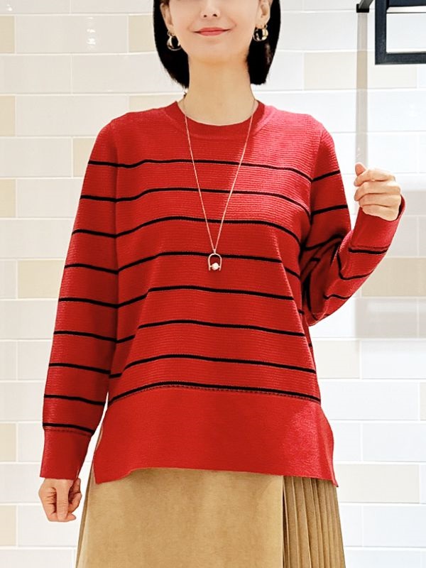 知性條紋針織衫(玫紅色(05)/38)