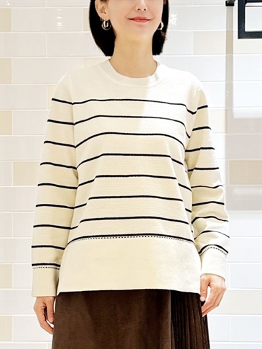 知性條紋針織衫(米白色(80)/38)
