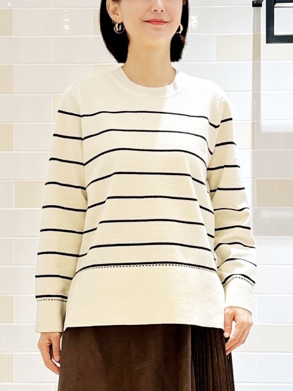 知性條紋針織衫(米白色(80)/38)