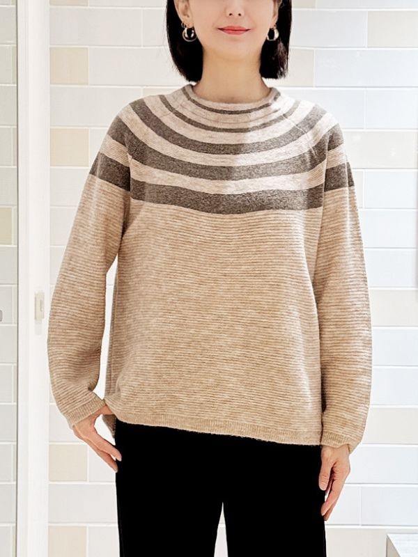 瓶型領口條紋針織衫(米色(82)/38)