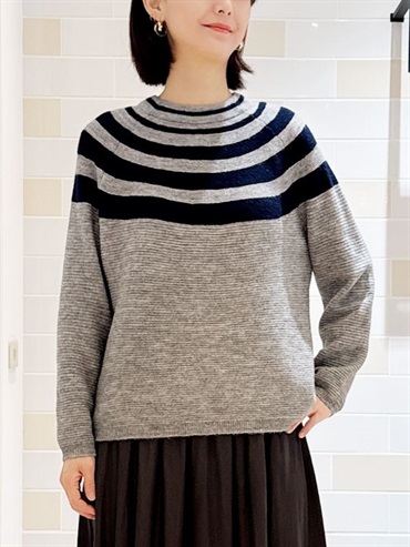 瓶型領口條紋針織衫(灰色(92)/38)