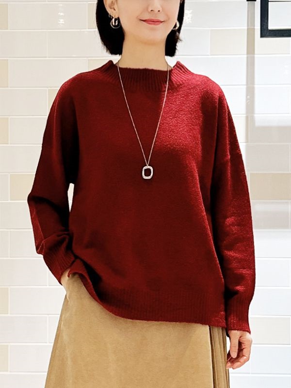 柔軟圓領針織衫(暗紅色(08)/38)