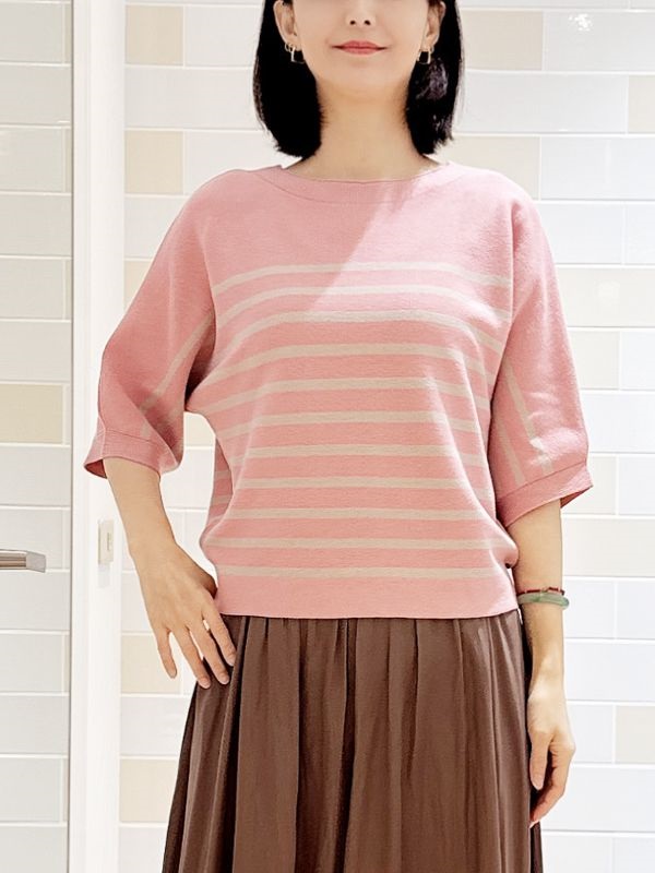 優雅條紋針織衫(暗紅色(08)/38)