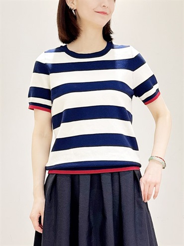 條紋配色針織衫(深藍色(58)/38)
