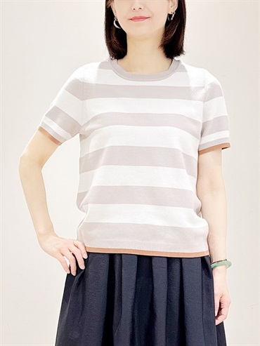條紋配色針織衫(灰色(92)/38)