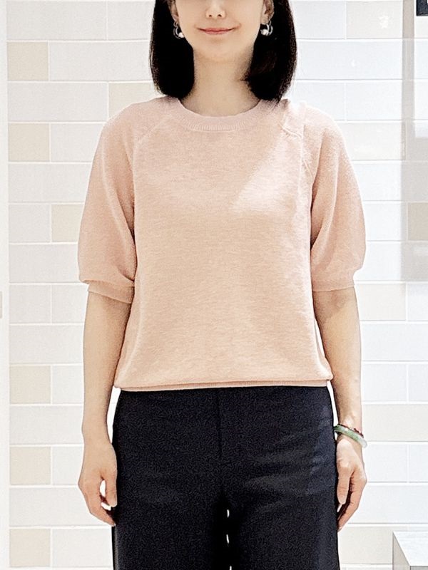 圓領小包袖針織衫 [機能紗線](淺桔色(12)/38)