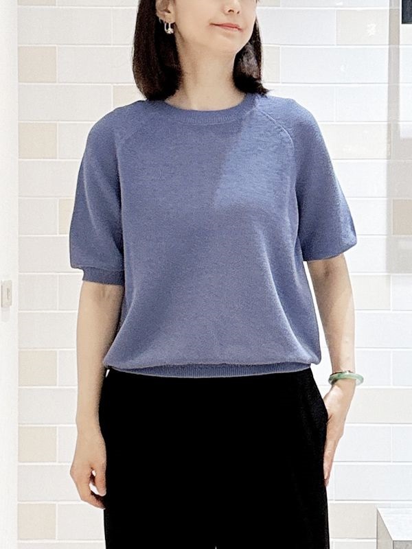 圓領小包袖針織衫 [機能紗線](淺藍色(52)/38)