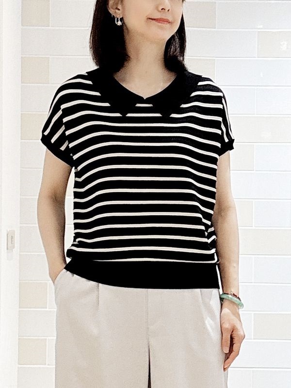 翻領條紋針織衫(黑色(94)/38)