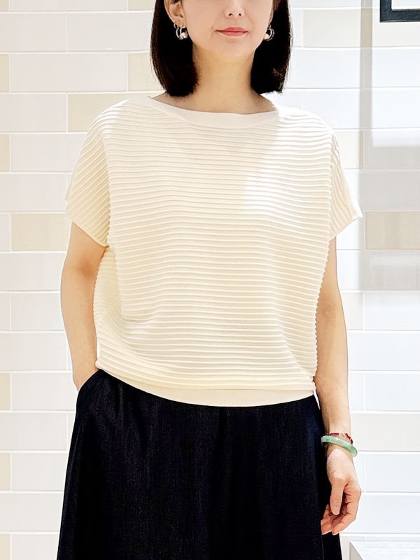 凹凸條紋組織針織衫(米白色(80)/38)