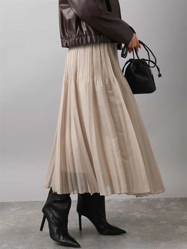 亮澤透膚百摺裙(米色(82)/38)